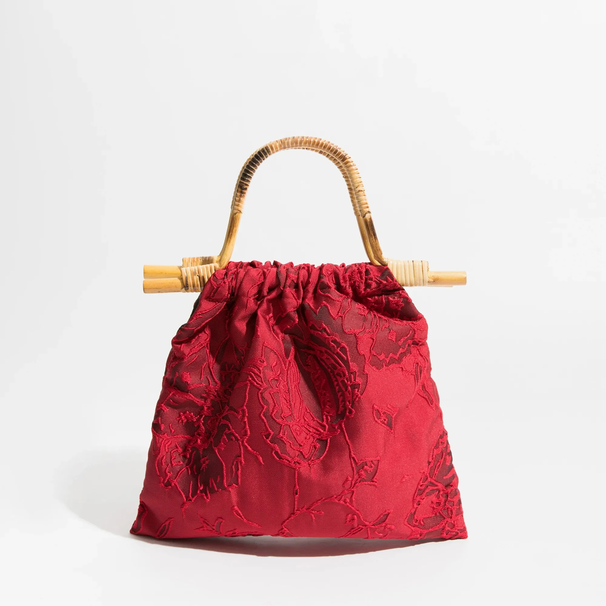 Stylish Jacquard bamboo Handle Handbag