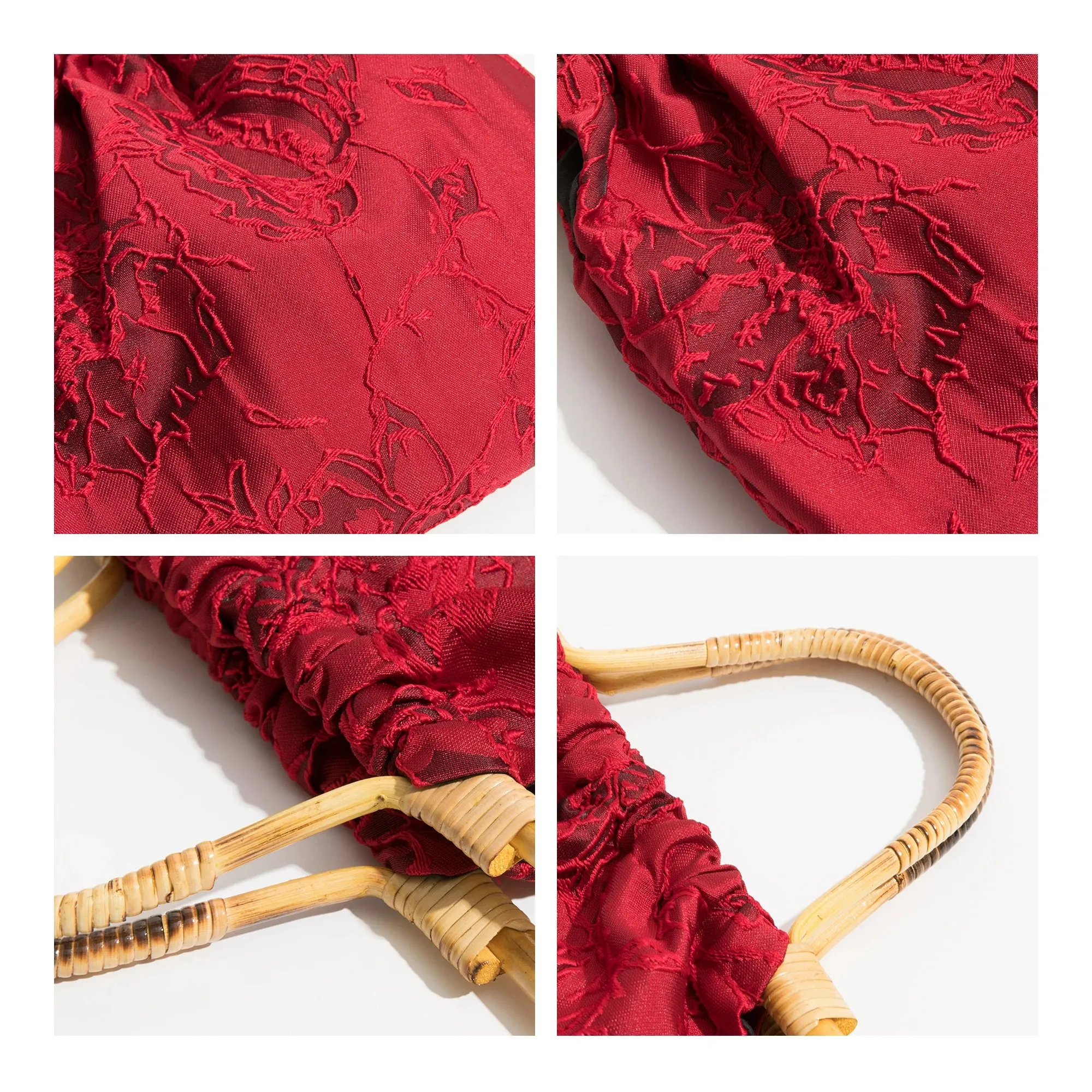 Stylish Jacquard bamboo Handle Handbag