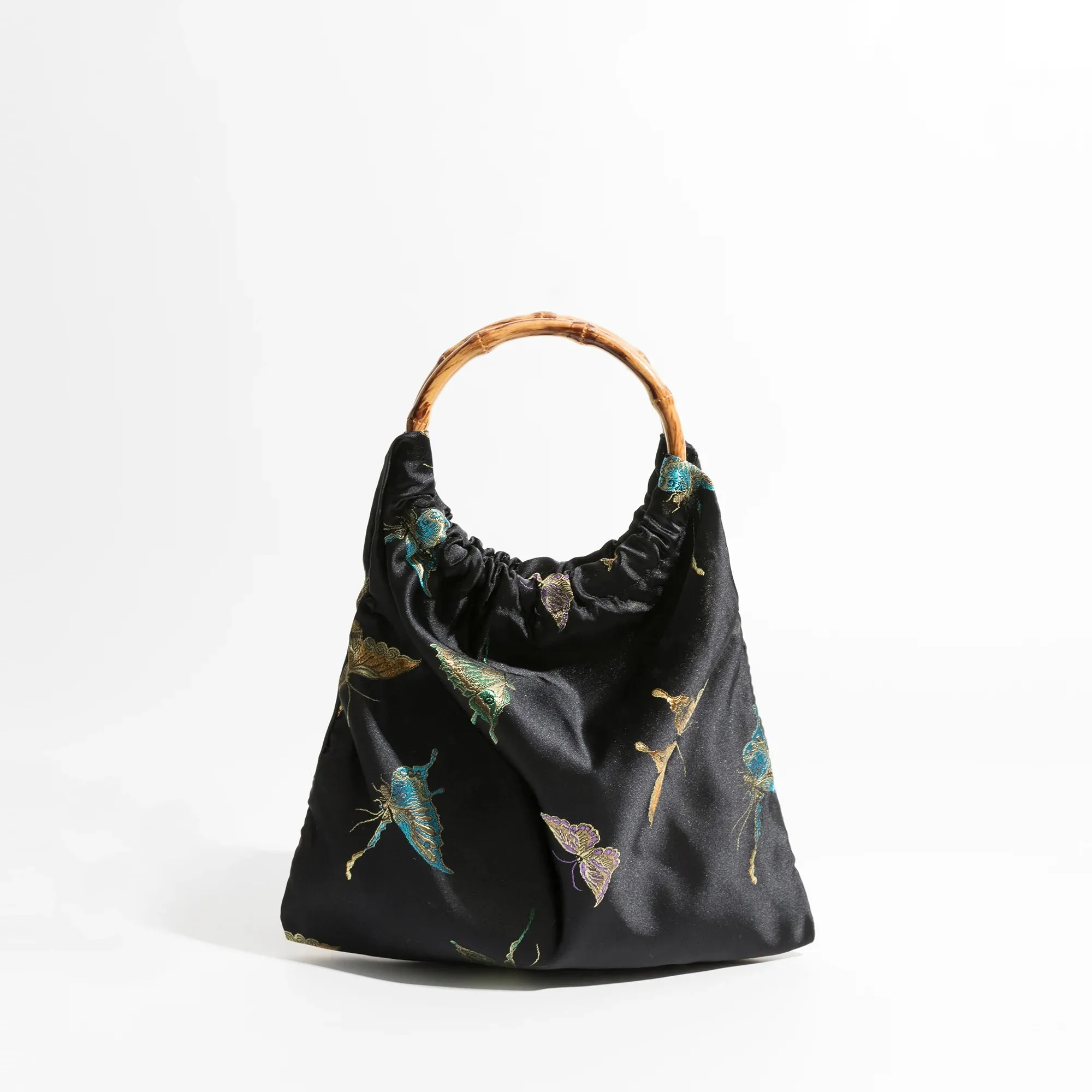 Stylish Jacquard bamboo Handle Handbag