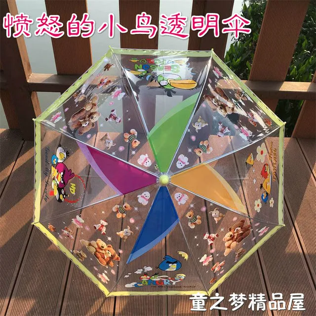 Summer children umbrella creative cartoon long handle transparent umbrella