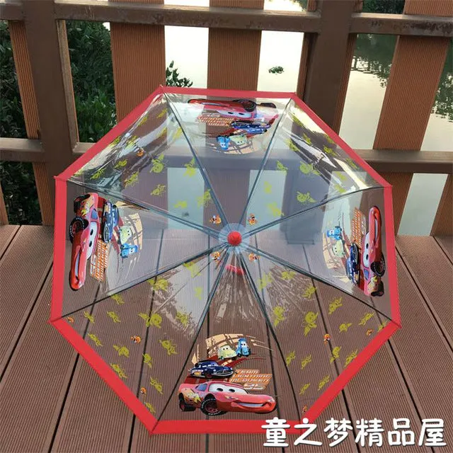 Summer children umbrella creative cartoon long handle transparent umbrella