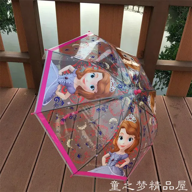 Summer children umbrella creative cartoon long handle transparent umbrella