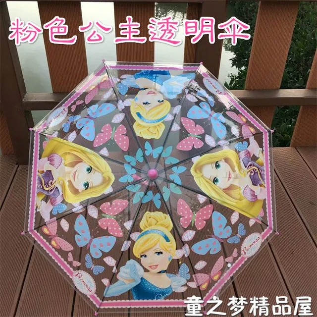 Summer children umbrella creative cartoon long handle transparent umbrella