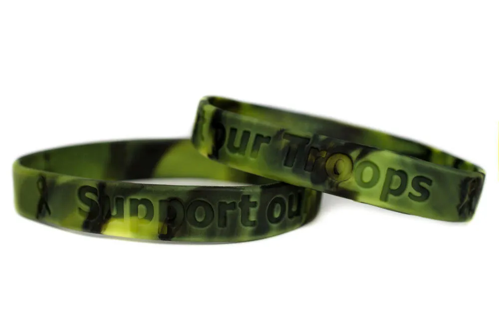 Support our Troops Rubber Bracelet Wristband - Camouflage - Adult 8"