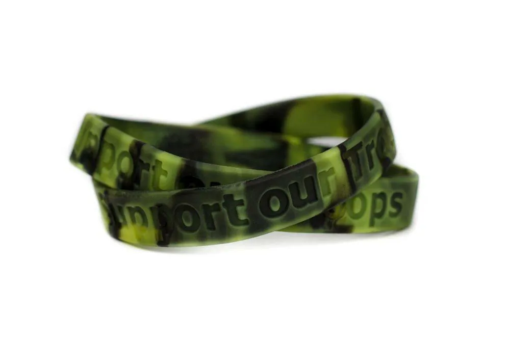Support our Troops Rubber Bracelet Wristband - Camouflage - Adult 8"