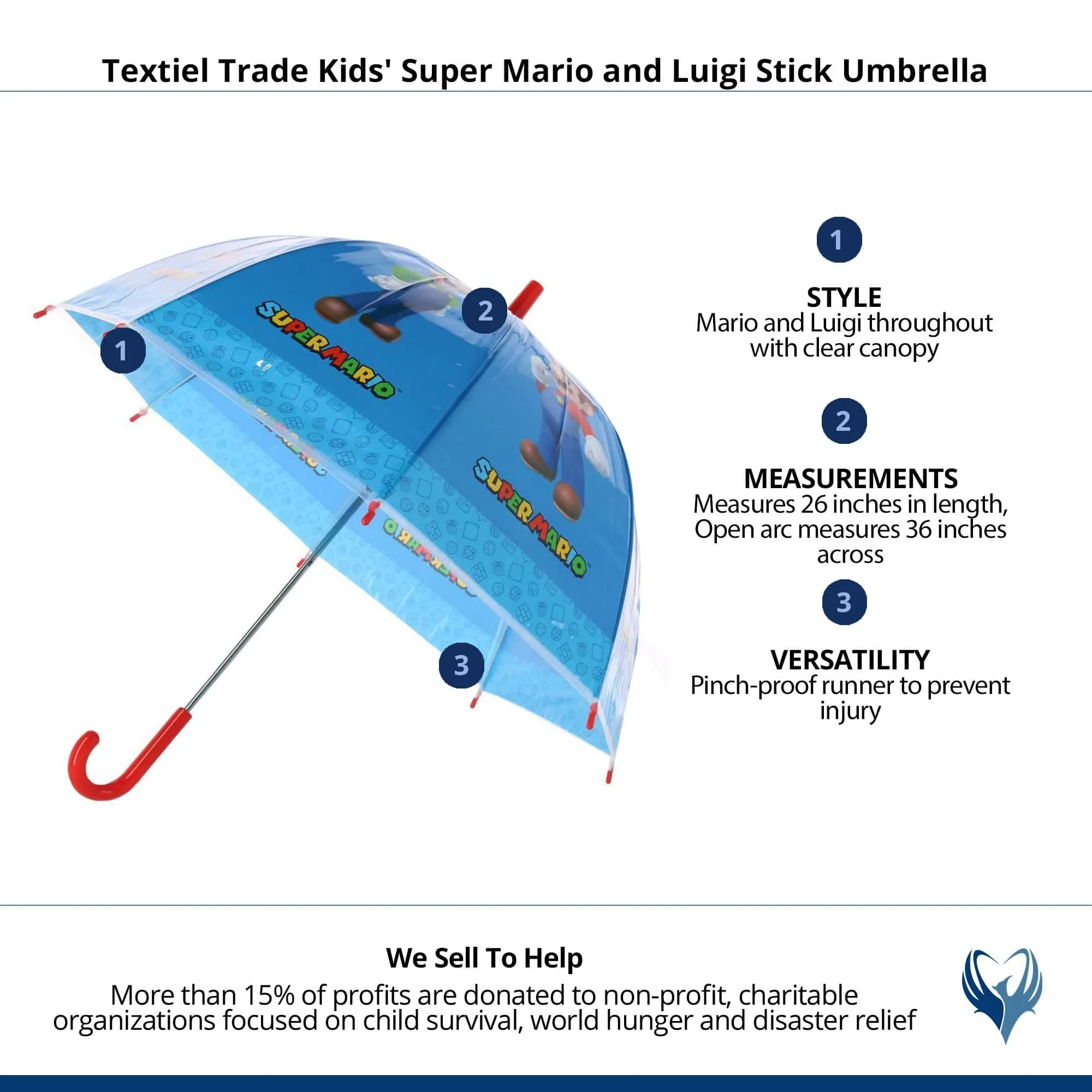 Textiel Trade Kids' Super Mario and Luigi Stick Umbrella