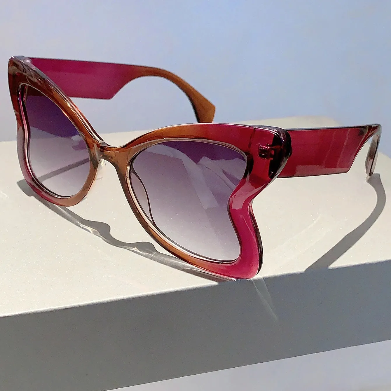 VAIGE Chic Oversized Butterfly Sunglasses in Black and Gold