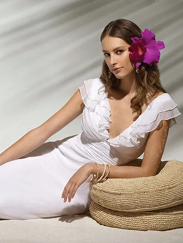 White colour 100% silk chiffon fabric 44&quot; wide bright dobby stripe