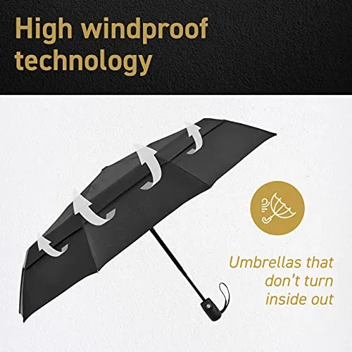 Windproof Travel Umbrella- Double Vented - Auto - Black