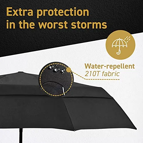 Windproof Travel Umbrella- Double Vented - Auto - Black