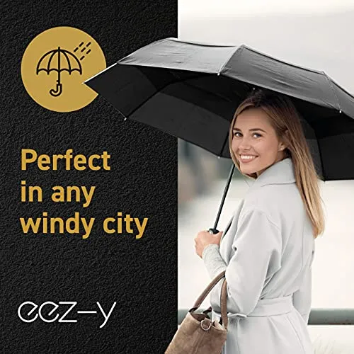 Windproof Travel Umbrella- Double Vented - Auto - Black