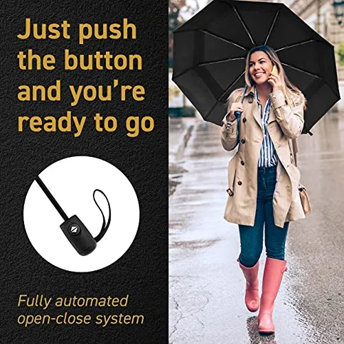Windproof Travel Umbrella- Double Vented - Auto - Black