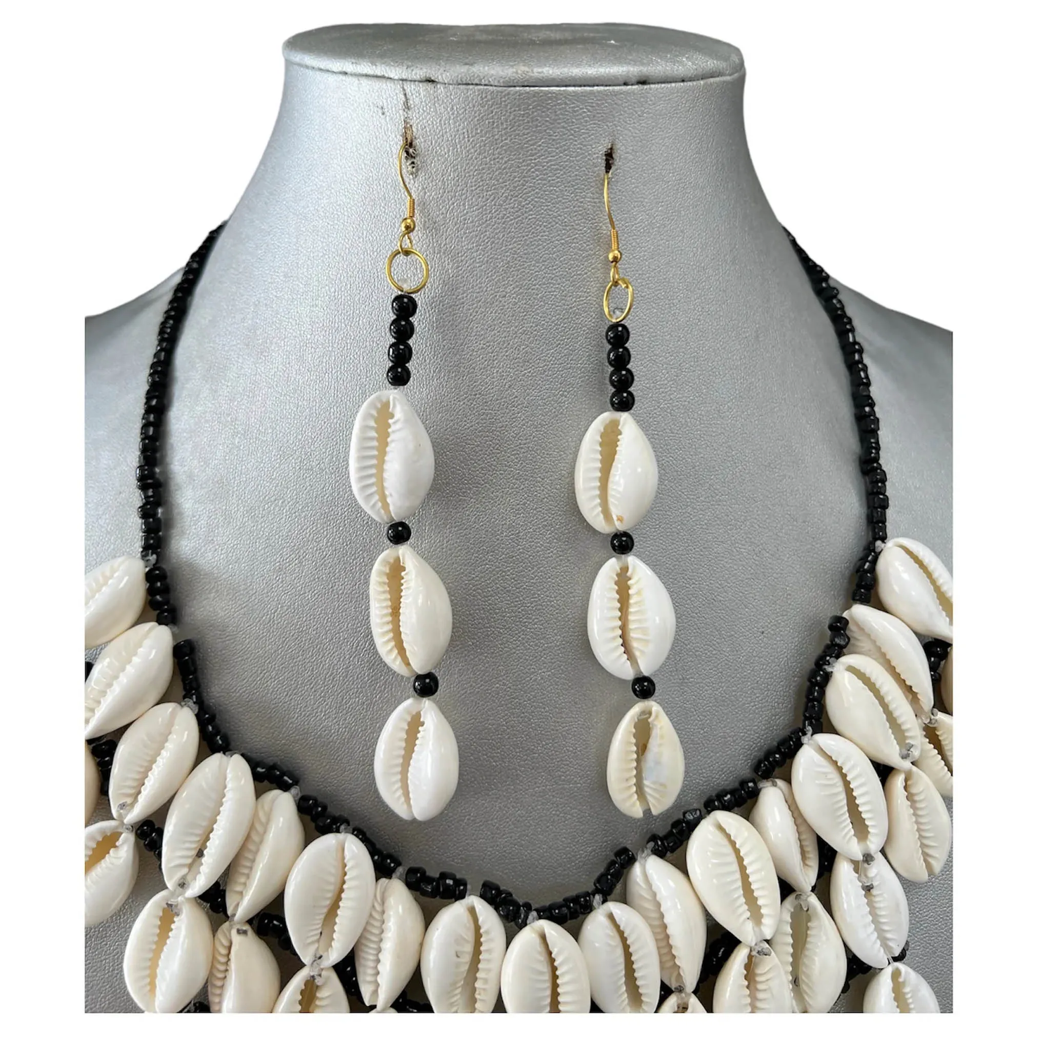Women's Cowrie Shell Necklace Set with Earrings