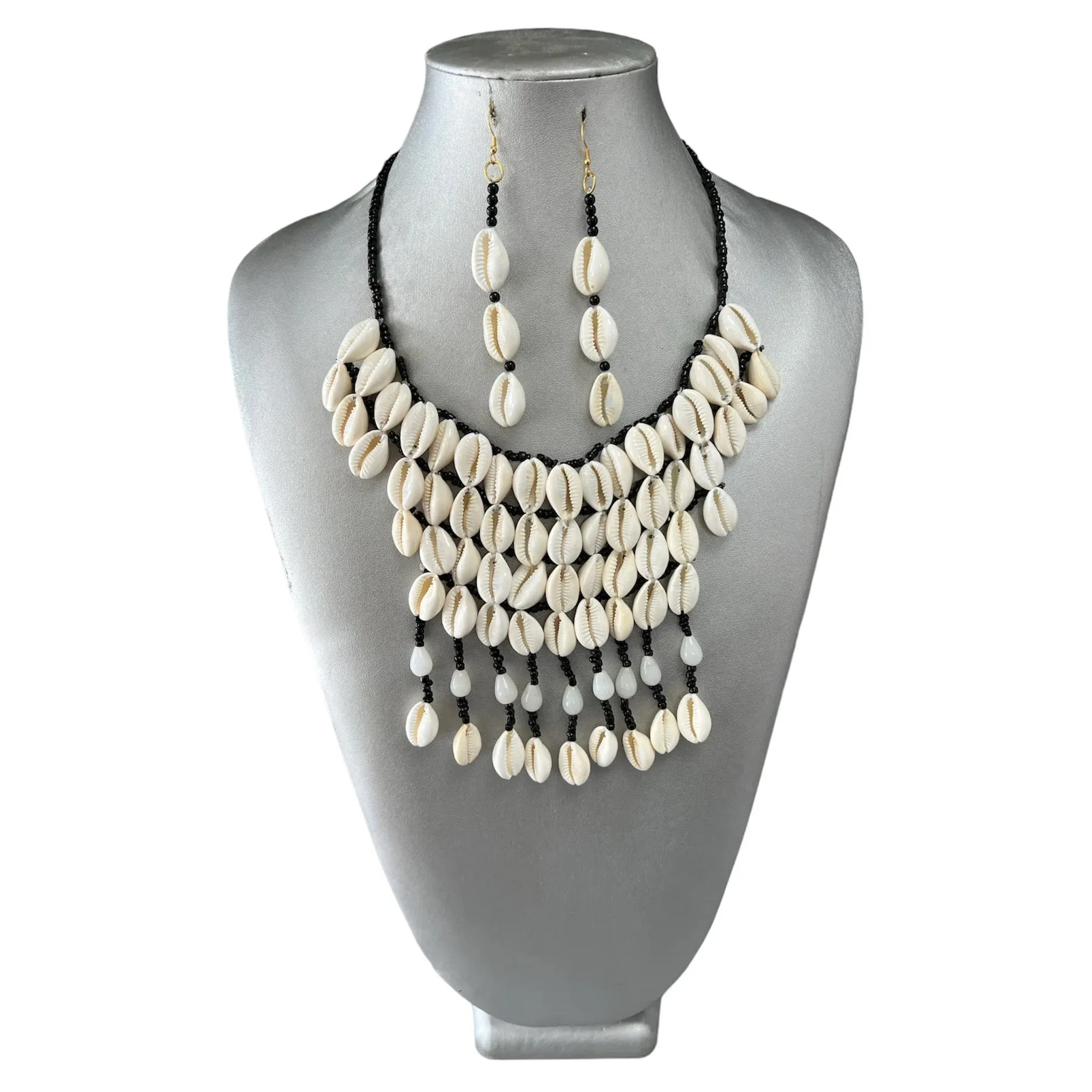 Women's Cowrie Shell Necklace Set with Earrings