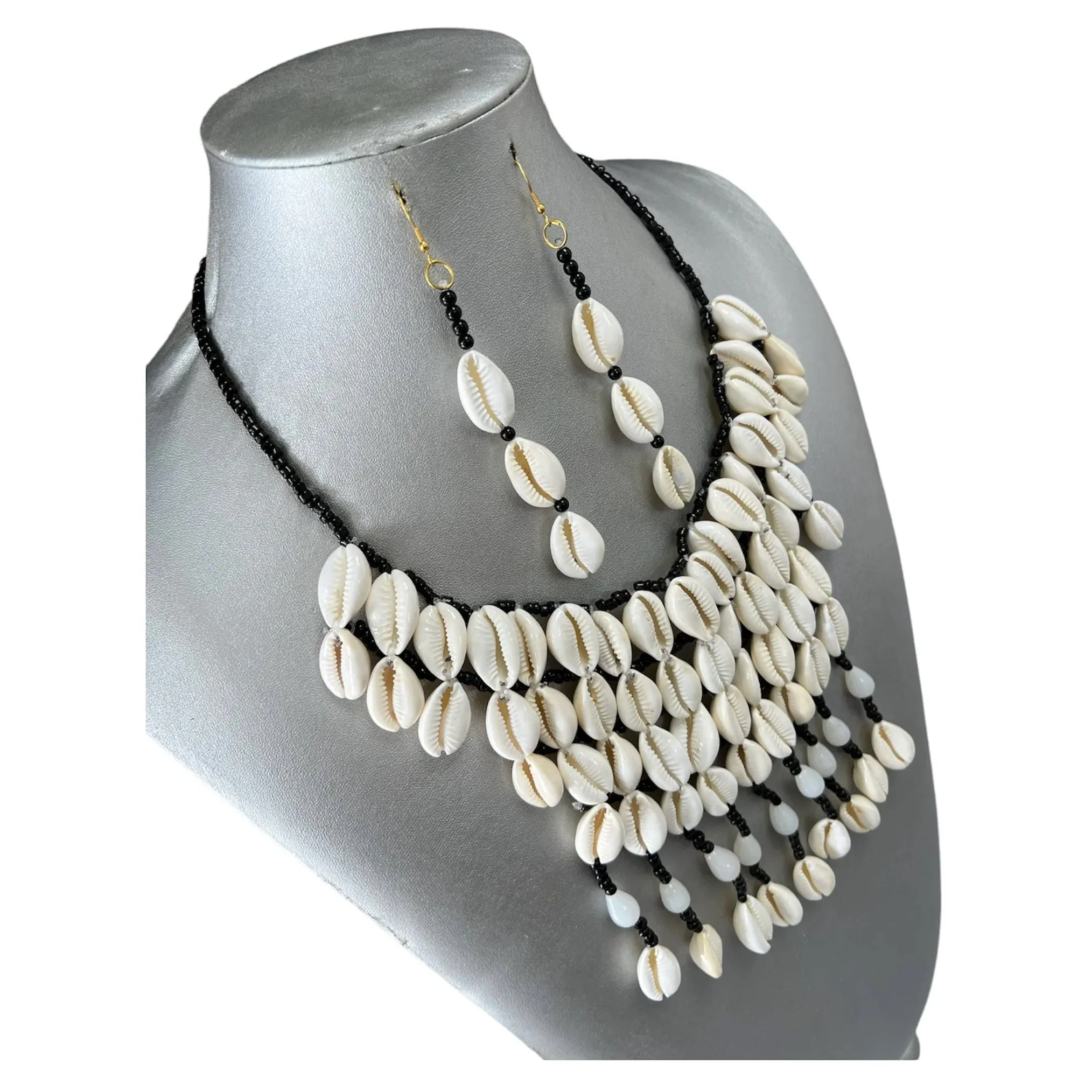 Women's Cowrie Shell Necklace Set with Earrings