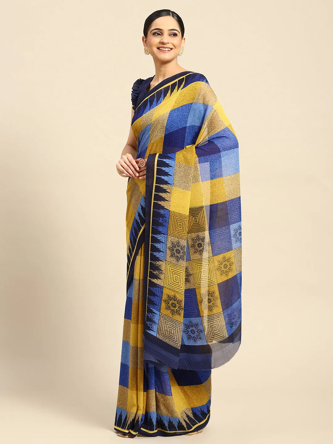 Yellow Georgette Printed Classy Saree