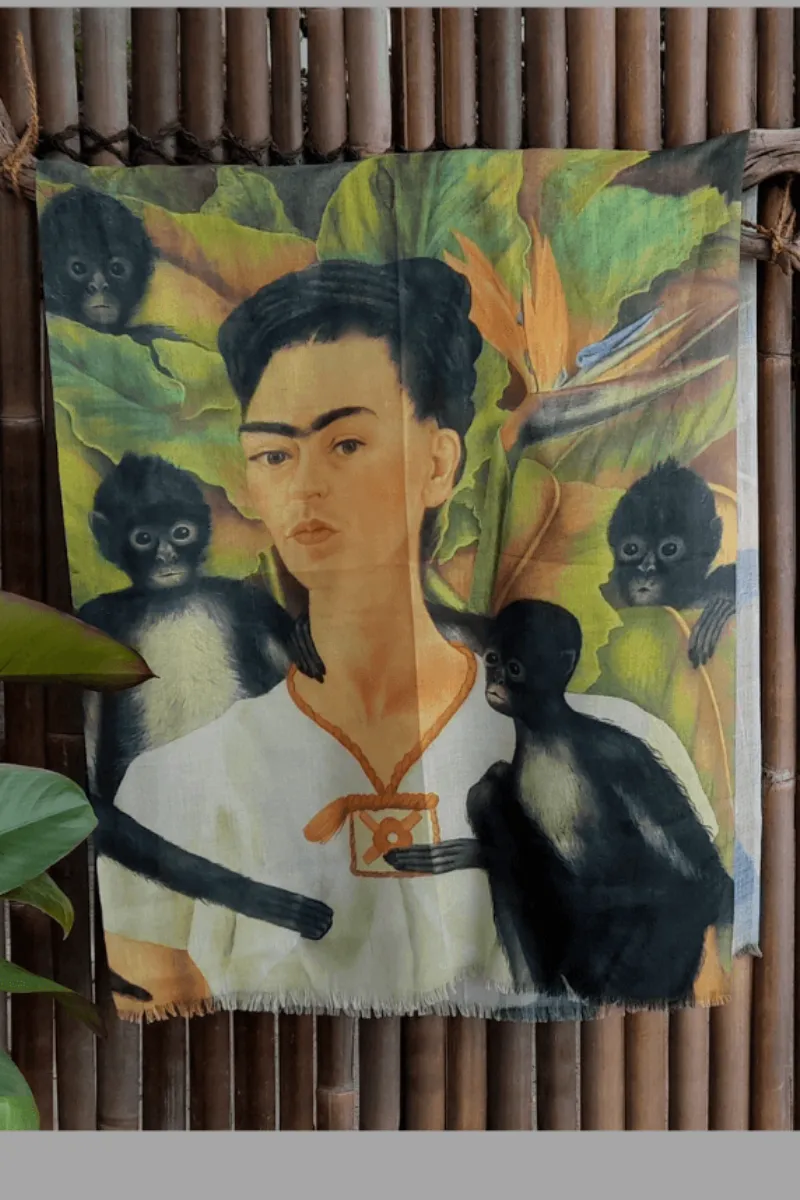 Zura Frida Kahlo 100% Cotton Scarf - Monkey